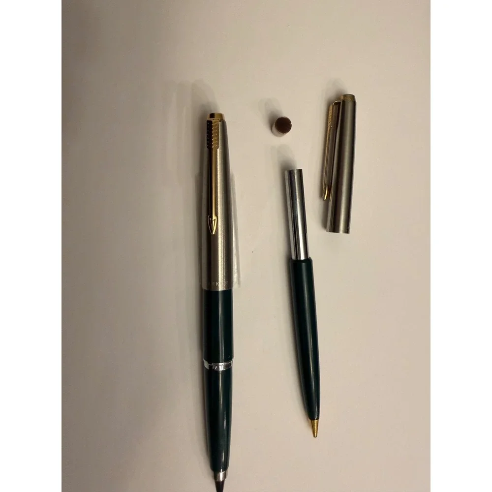 Parker Fountain Pen and Ballpoint Pen Set Deep Green Gold Trim‎ Vintage 1960's